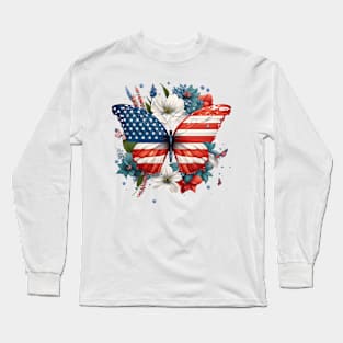 Patriotic Butterfly, 4th of July Design Long Sleeve T-Shirt